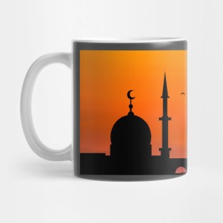 Silhouette of mosque with orange coloured sunset Mug